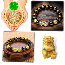 Load image into Gallery viewer, Pulsera de obsidiana negra y dorada - Ozerty