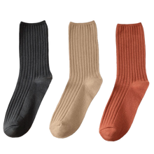 Load image into Gallery viewer, 3 Pairs Women's Ribbed Cotton Socks