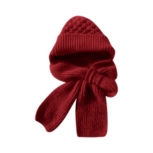 Cargar imagen en el visor de la galería, Gorro y bufanda de punto 2 en 1, con protección auditiva y material cortaviento

 -Vino tinto - Ozerty
